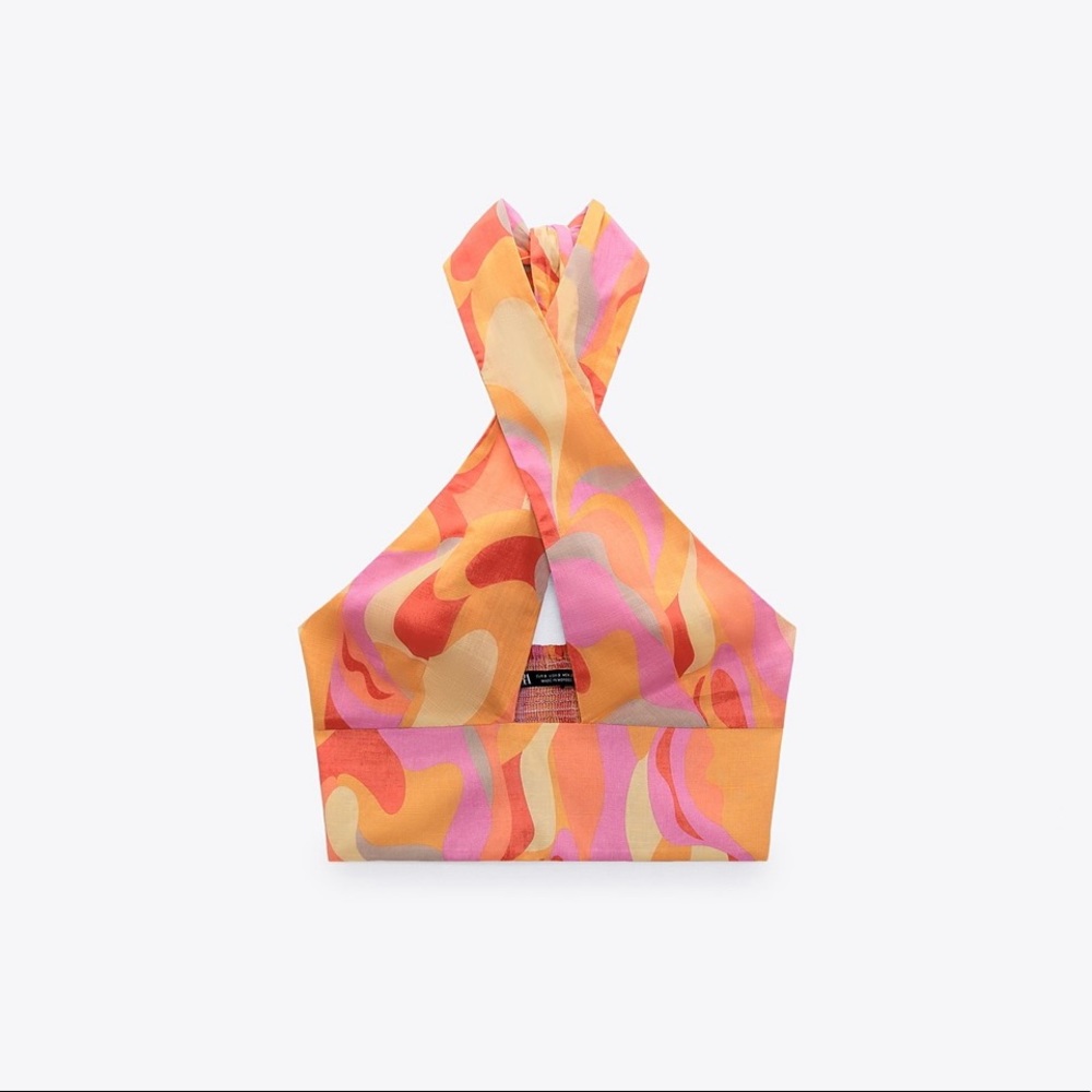 Zara Linen blend printed Cropped Top